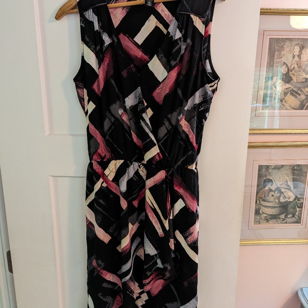 Black, white and pink faux wrap dress